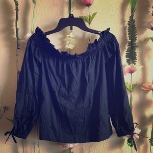 Navy Blue Off the Shoulders | Sleeve Volume Blouse
